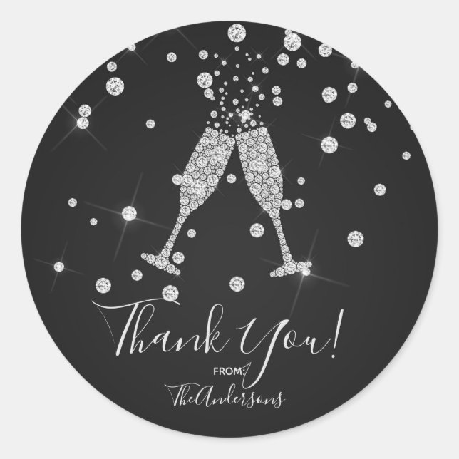 Pegatina Redonda Celebración de la tostada de champagne con diamant (Anverso)