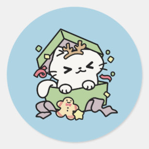 Pegatina Redonda Celebración de los navidades con un gato moro