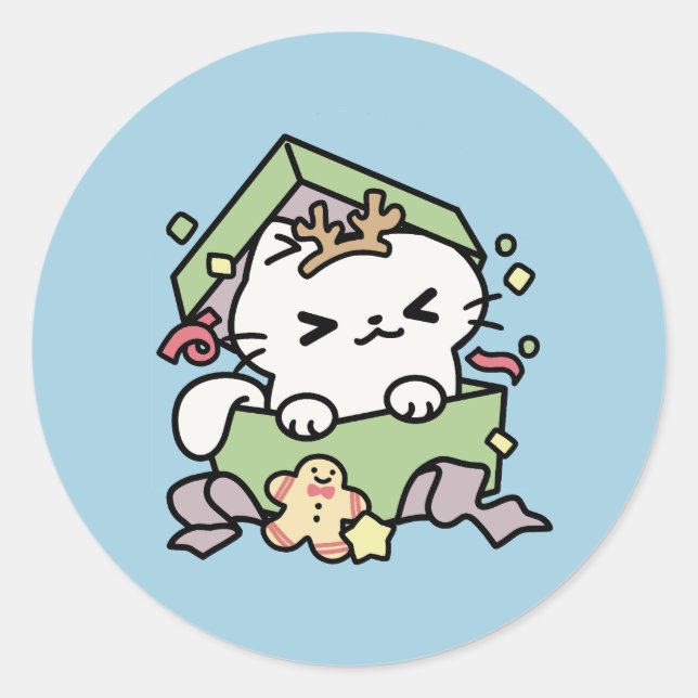 Pegatina Redonda Celebración de los navidades con un gato moro (Anverso)