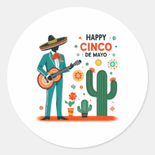 Pegatina Redonda Celebración de Mariachi – Feliz Cinco de Mayo