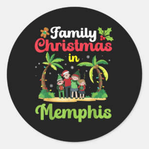 Pegatina Redonda Celebración De Navidades Familiares En Memphis Con