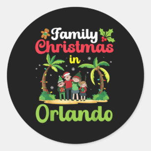 Pegatina Redonda Celebración De Navidades Familiares En Orlando Con