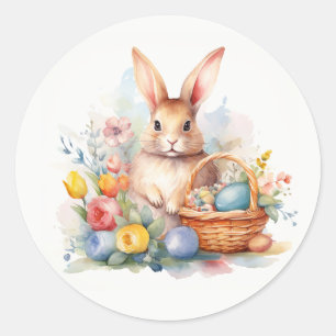 Pegatina Redonda Celebración de primavera - Conejo de Pascua