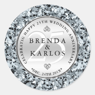 Pegatina Redonda Celebración del 25° aniversario del boda