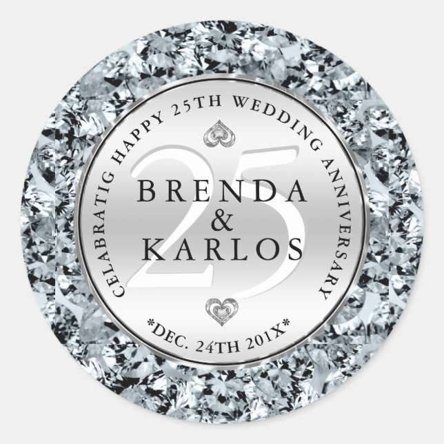 Pegatina Redonda Celebración del 25° aniversario del boda (Anverso)