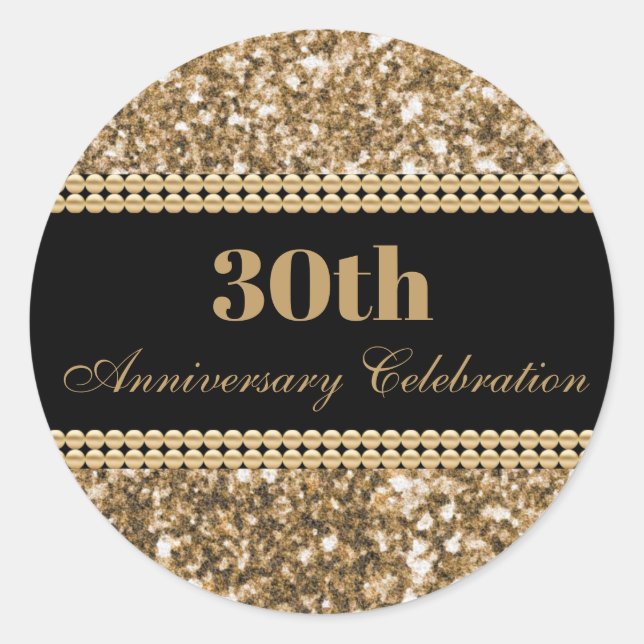 Pegatina Redonda Celebración del 30° aniversario Perlas Purpurinas  (Anverso)