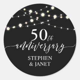 Pegatina Redonda Celebración del 50º Aniversario de Boda en Blanco 
