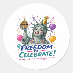 Pegatina Redonda Celebración del cumpleaños de la Estatua de la Lib
