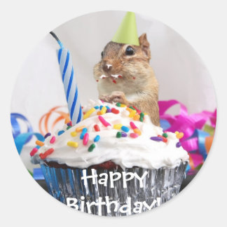 Pegatina Redonda celebración del cumpleaños del chipmunk