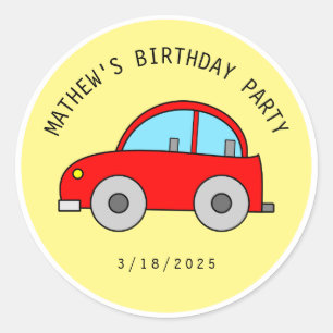 Pegatina Redonda Celebración del cumpleaños del coche de juguete 