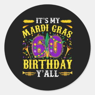 Pegatina Redonda Celebración del cumpleaños número 60 del Mardi Gra