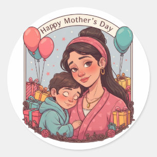 Pegatina Redonda Celebración del Día de la Madre