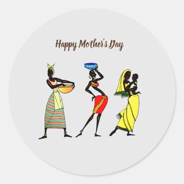 Pegatina Redonda Celebración del Día de la Madre en África (Anverso)