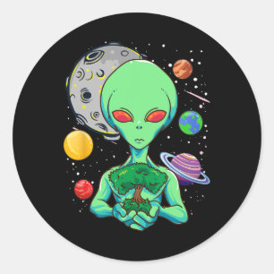 Pegatina Redonda Celebración del Día Del Espacio Cosmic Alien Tree 