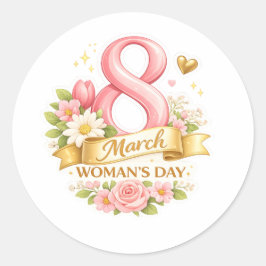 Pegatina Redonda celebración del Día Internacional de la Mujer