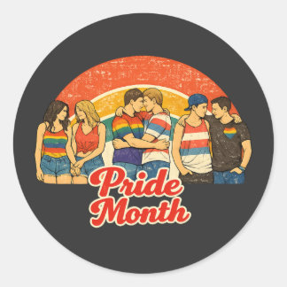 Pegatina Redonda Celebración del Mes del Orgullo LGBTQ Retro Vintag
