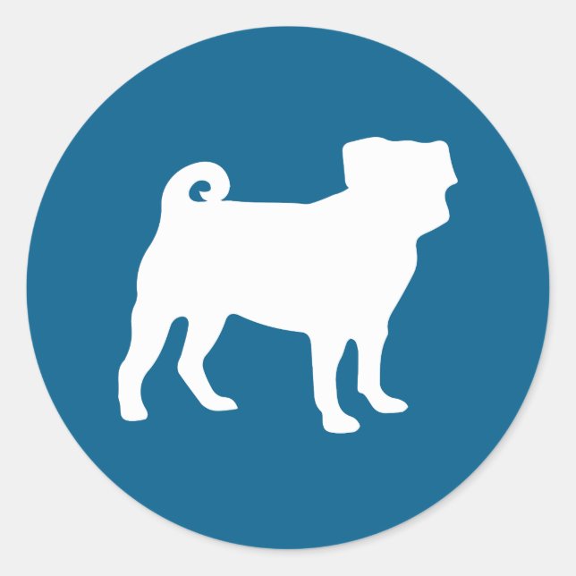 Pegatina Redonda Celebración del tema azul Pug Fiesta (Anverso)