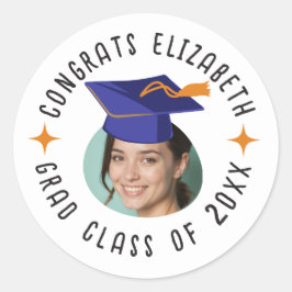 Pegatina Redonda Celebración del título de graduación de texto de f