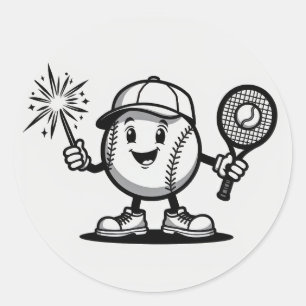 Pegatina Redonda Celebración deportiva: Béisbol feliz con Sparkler