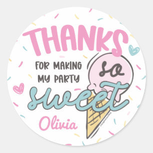 Pegatina Redonda Celebración Dulce de Cumpleaños Gracias Helado