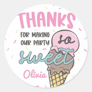 Pegatina Redonda Celebración Dulce de Cumpleaños Gracias Helado