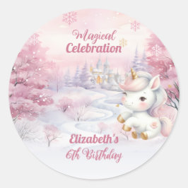 Pegatina Redonda Celebración mágica unicornio Fiesta de cumpleaños 