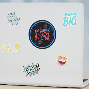 Pegatina Redonda Celebración Patriótica Jugativa de Negro y Azul