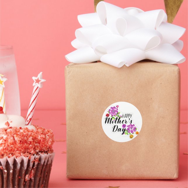 Pegatina Redonda Celebrar a mamá y la alegría: Feliz Día de la Madr (Fiesta)