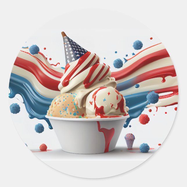 Pegatina Redonda Celebrar con azul blanco rojo (Anverso)