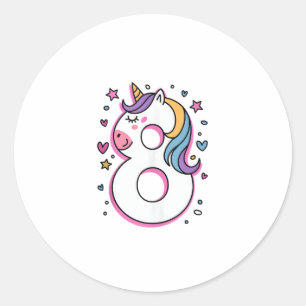 Pegatina Redonda Celebrar feliz fiesta de cumpleaños de 8 años para