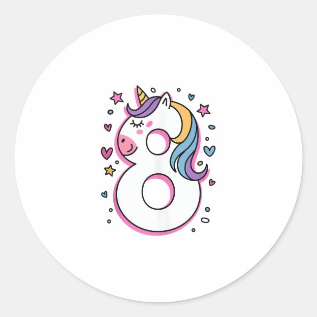 Pegatina Redonda Celebrar feliz fiesta de cumpleaños de 8 años para (Anverso)