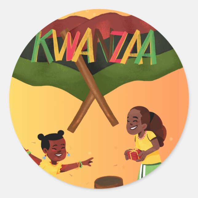 Pegatina Redonda "Celebrar la unidad: una alegre reunión de Kwanzaa (Anverso)