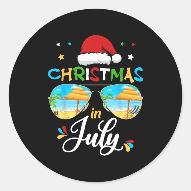 Pegatina Redonda Celebrate Christmas In July Funny Beach Summer Chr (Anverso)