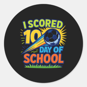 Pegatina Redonda Celebré 100 Días De Escuela Con Gol De Fútbol
