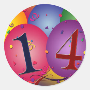 Pegatina Redonda Celebre el 14to cumpleaños