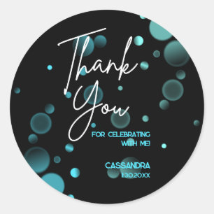 Pegatina Redonda Celebremos el cumpleaños negro del gradiente azul 