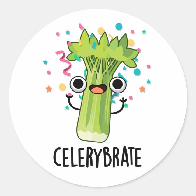 Pegatina Redonda Celery-brate Funny Veggie Celery Pun (Anverso)