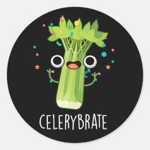 Pegatina Redonda Celery-brate Funny Veggie Celery Pun Dark BG