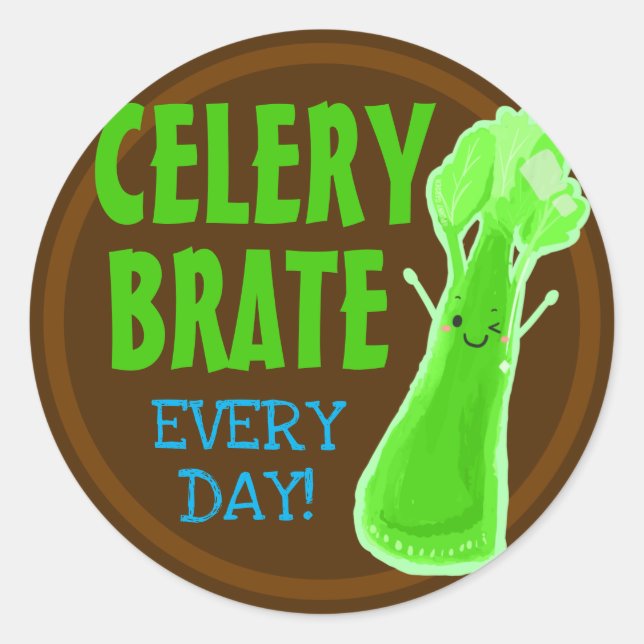 Pegatina Redonda Celerybrate todos los días - Celery Pun (Anverso)