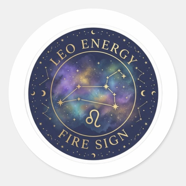 Pegatina Redonda  Celestial Leo Energy Zodiac Constellation Sticker (Anverso)