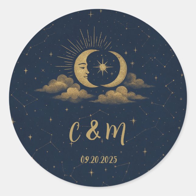 Pegatina Redonda Celestial Moon Wedding Envelope Seal (Anverso)
