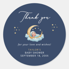 Pegatina Redonda Celestial Navy Moon Baby Shower Thank You Sticker