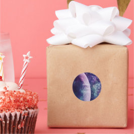 Pegatina Redonda Celestial Purple Galaxy Moon Wedding 