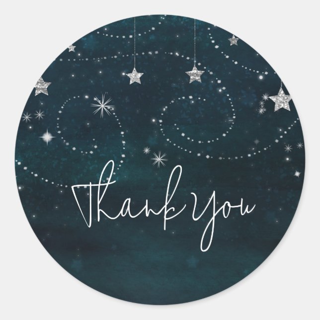 Pegatina Redonda Celestial Starry Sky Swirls Baby Shower Favor (Anverso)