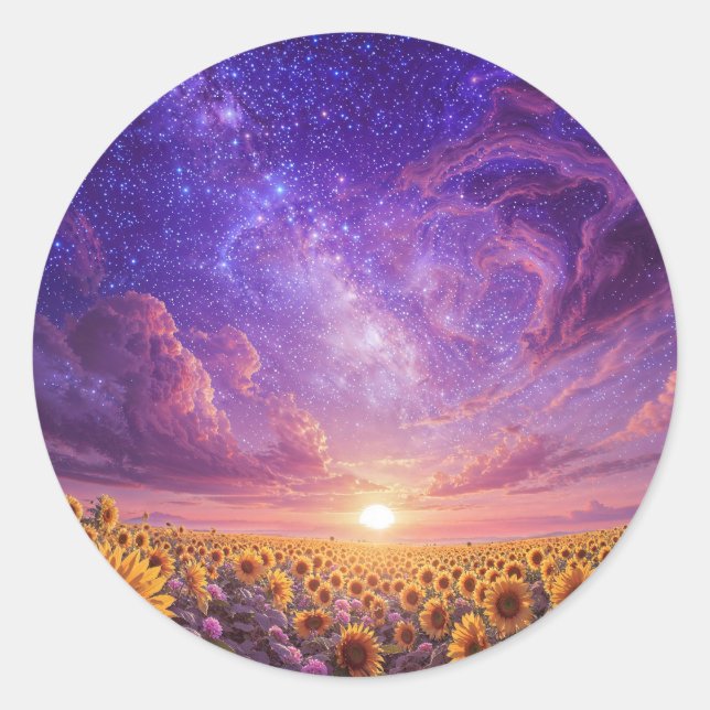 Pegatina Redonda Celestial Sunflower Sticker Sheet (Anverso)