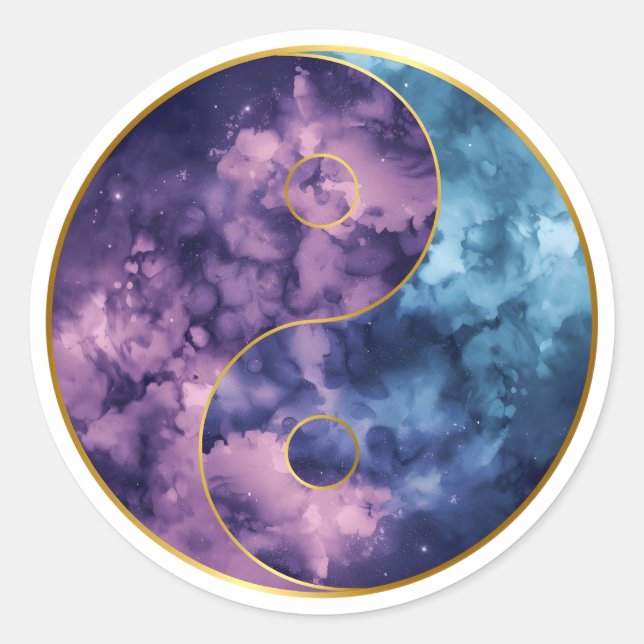 Pegatina Redonda Celestial Yin‑Yang Cosmic Balance (Anverso)
