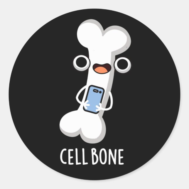 Pegatina Redonda Cell Bone Funny Phone Pun Dark BG (Anverso)