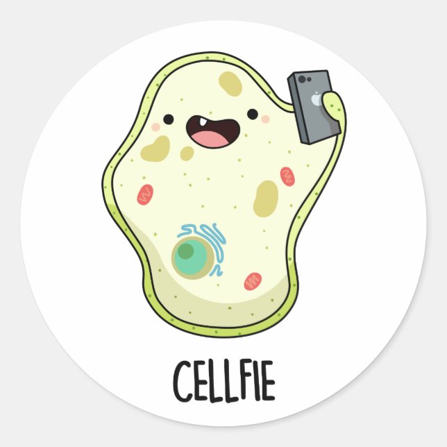 Pegatina Redonda Cellfie Funny Biology Selfie Pun (Anverso)