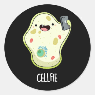 Pegatina Redonda Cellfie Funny Biology Selfie Pun Dark BG