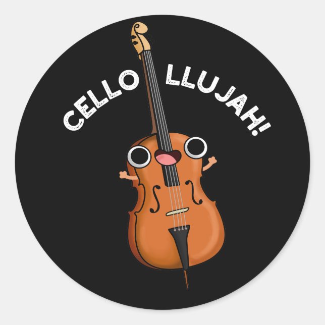 Pegatina Redonda Cello-llujah Funny Cello Pun Dark BG (Anverso)